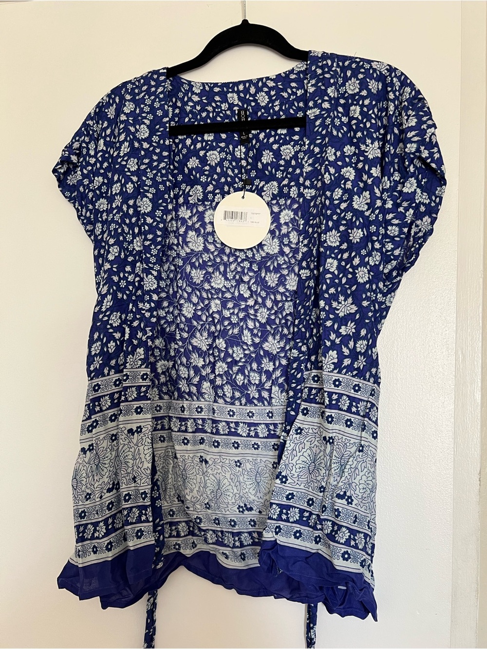 bohme Blue Floral Border-Print Short-Sleeve Tunic